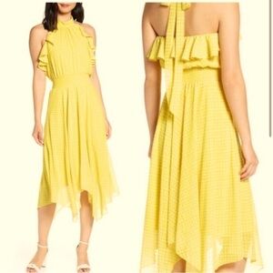 Eliza J Ruffle Halter Polka Dot Yellow Dress Handkerchief Hem Size 16